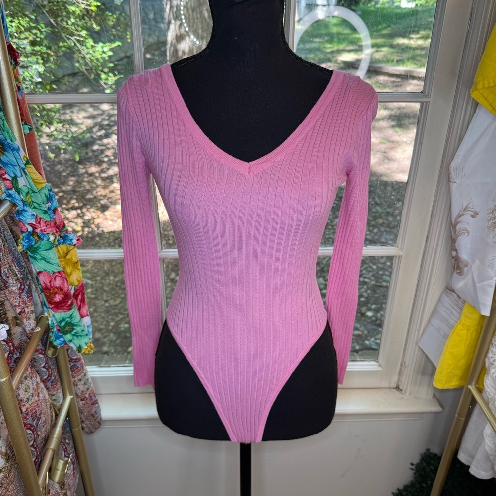 Fashion Nova Pink Ribbed Bodysuit